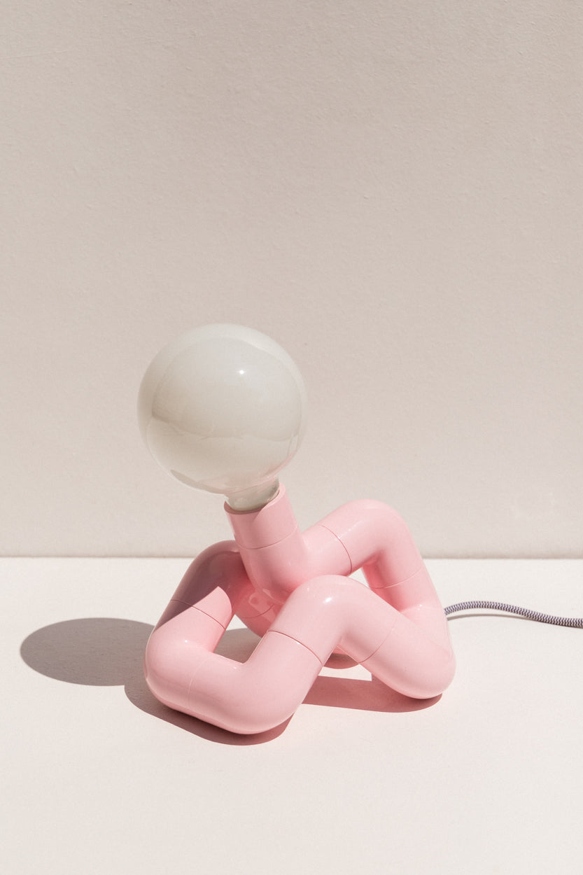 FISCH pastel pink PVC lamp with large globe on Makers' Mrkt Melbourne, Makers Market