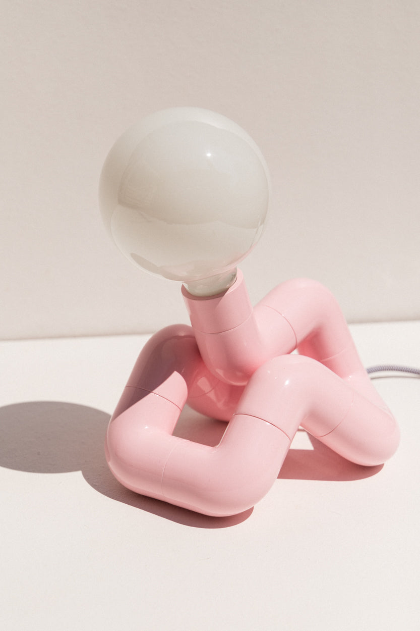 FISCH pastel pink PVC lamp with large globe on Makers' Mrkt Melbourne, Makers Market