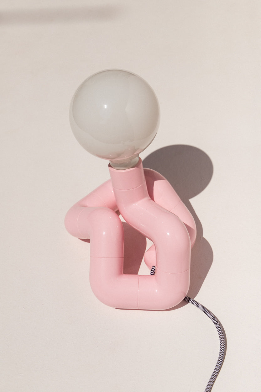 FISCH pastel pink PVC lamp with large globe on Makers' Mrkt Melbourne, Makers Market