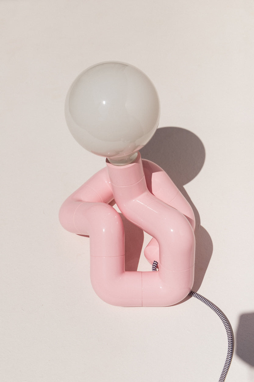 FISCH pastel pink PVC lamp with large globe on Makers' Mrkt Melbourne, Makers Market